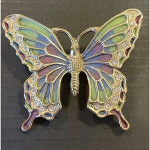 Vintage Multi Color‎ Enamel Statement Butterfly Rhinestone Gold Tone Brooch Pin
